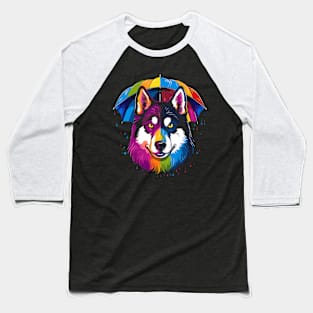 Siberian Husky Rainy Day With Umbrella Baseball T-Shirt